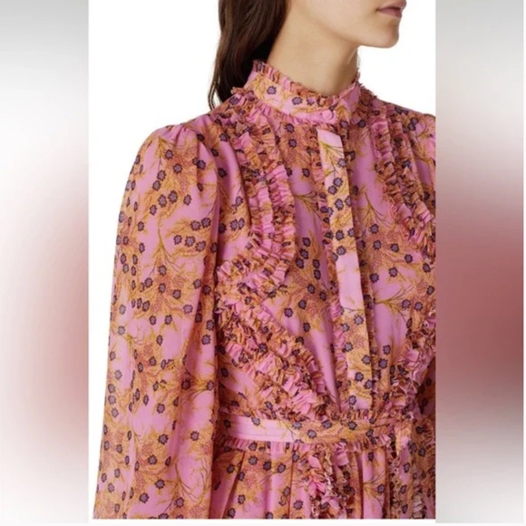 ALEXIS Karina Pink Floral Dress Ruffles Long Sheer Sleeves Size Small - Picture 4 of 12